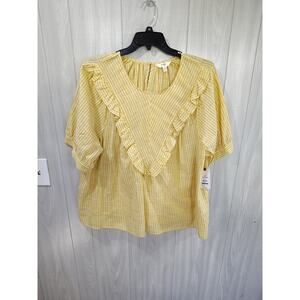 Terra & Sky Plus Size Short Sleeve Ruffle Woven Blouse Golden Curry 2X Butter